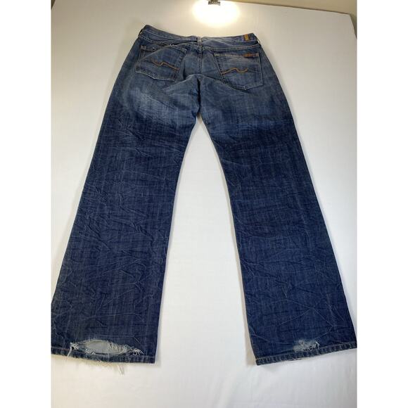 7 FOR ALL MANKIND Relaxed Straight Distressed Stone Wash Blue Jeans. 34x33 - Picture 9 of 11